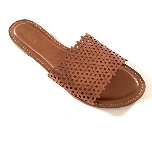 XOXO Womens Rachad Tan Faux Leather Flat Sandals Size 9.5 Medium , NWOT